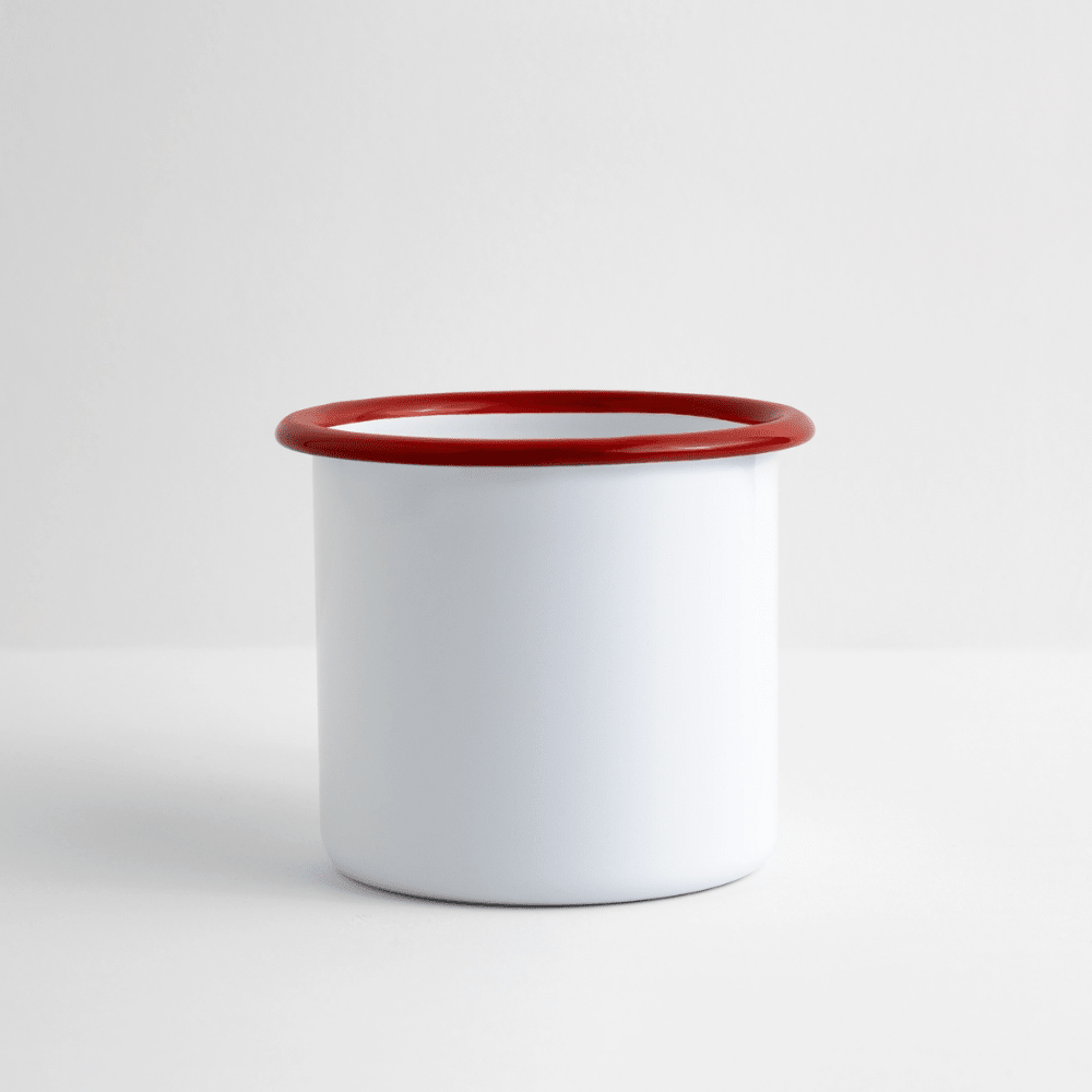 Emaille-Tasse - Weiß/Rot