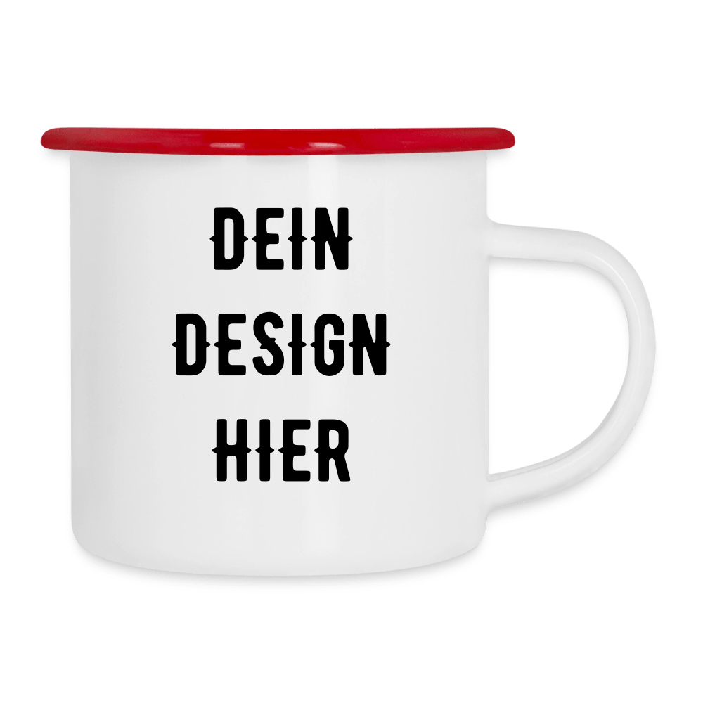 Emaille-Tasse - Weiß/Rot