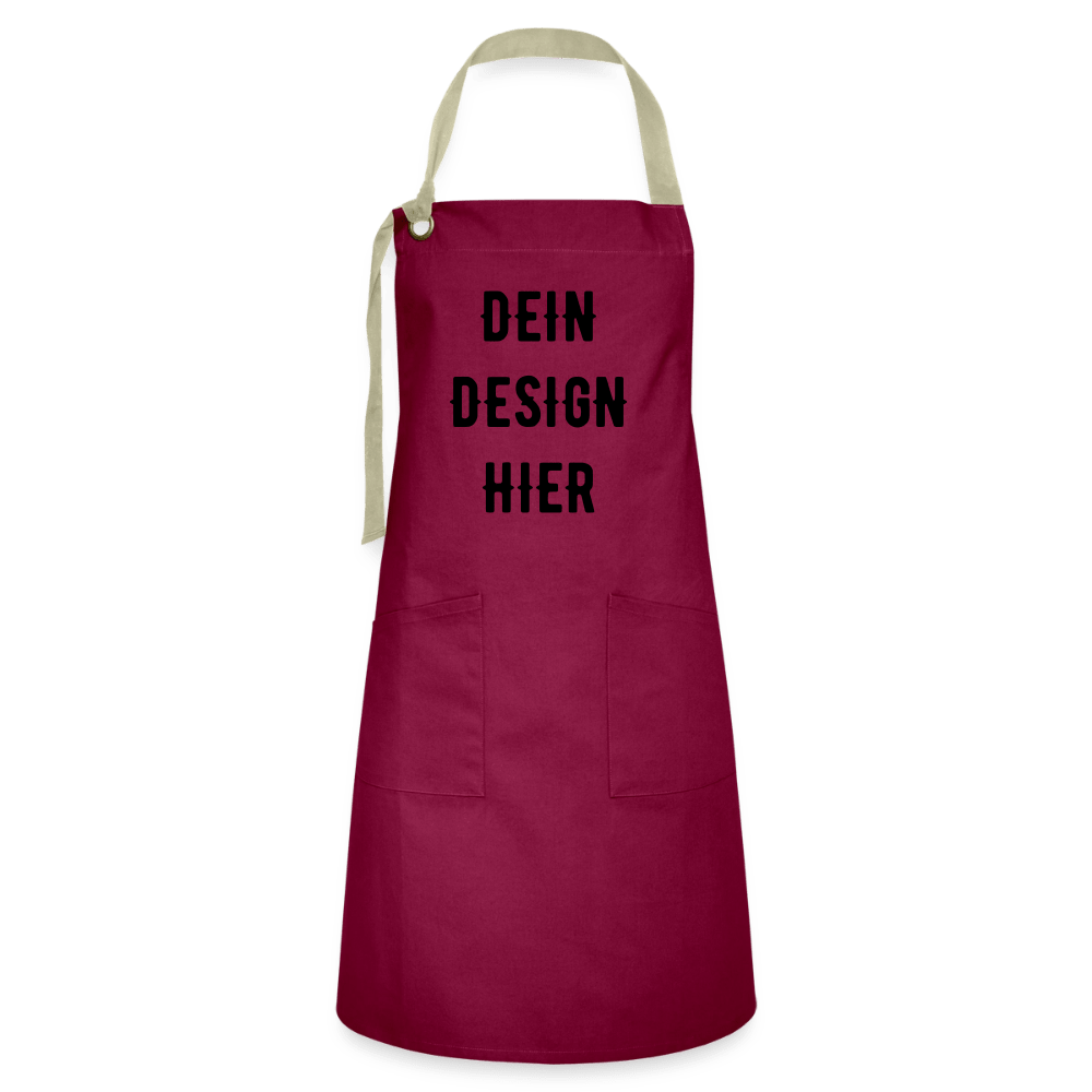 Kontrastschürze - Burgunderrot / Sandfarben