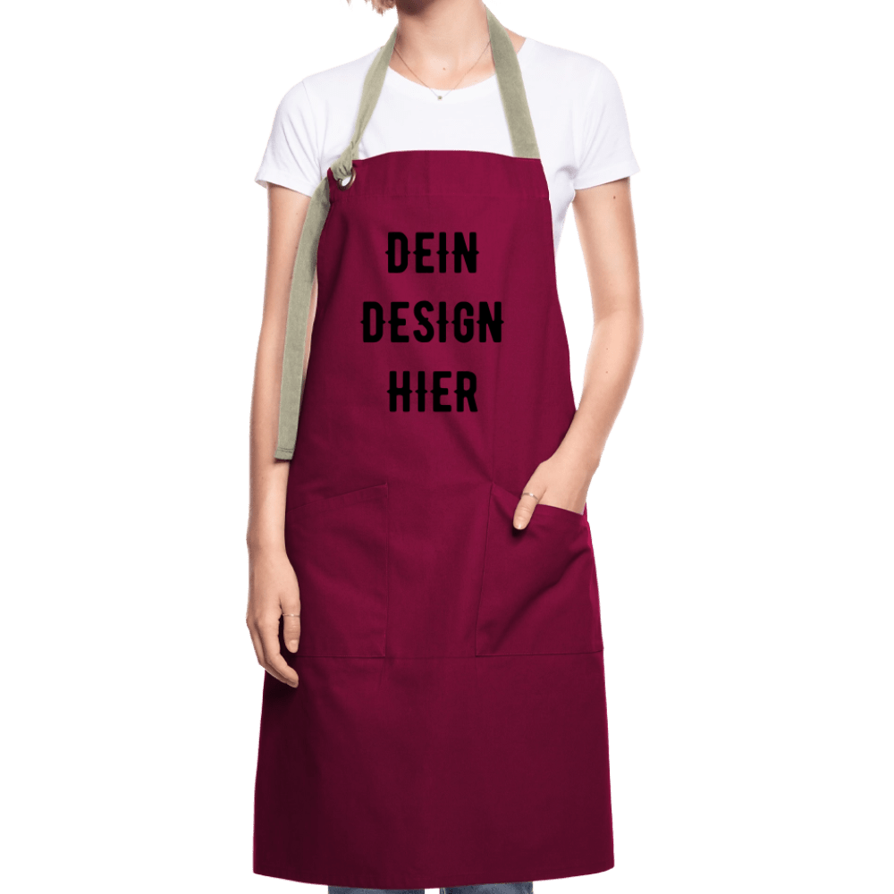 Kontrastschürze - Burgunderrot / Sandfarben
