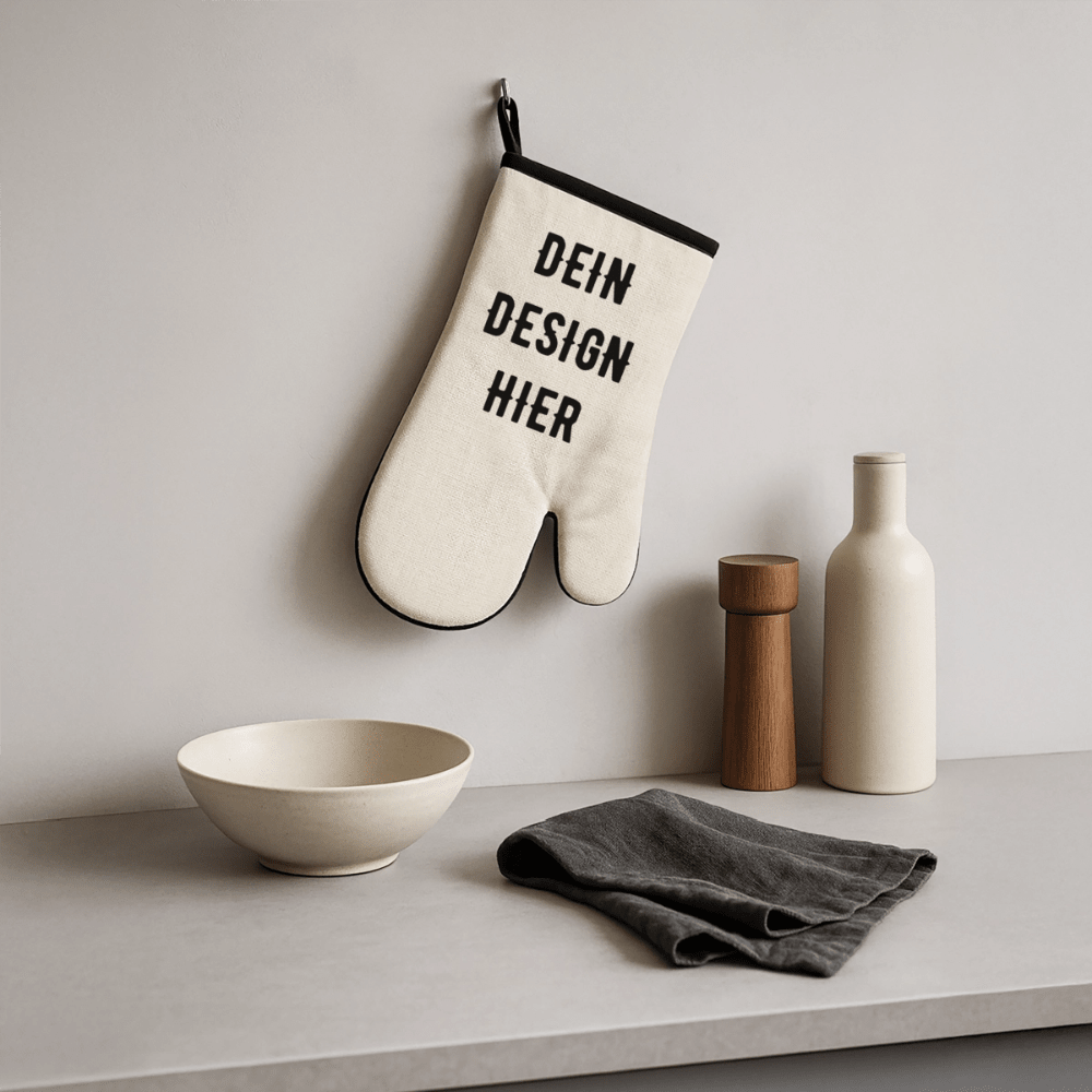 Ofenhandschuh mit Gummibeschichtung - Leinen/Schwarz 