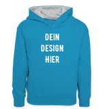 Teenager Kontrast-Hoodie - Pfauenblau/Grau meliert