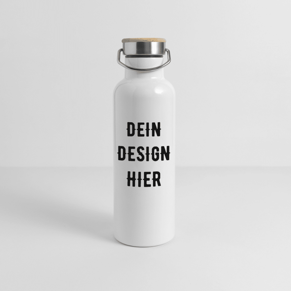 Thermosflasche mit Bambusdeckel - Weiß