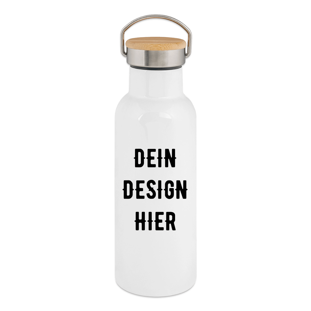 Thermosflasche mit Bambusdeckel - Weiß